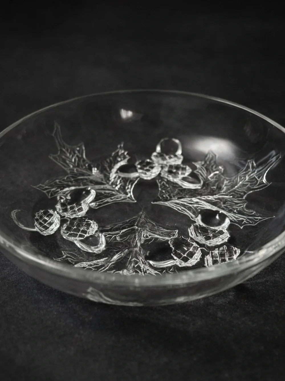 Clear Glass Footed Serving Bowl with Decorative Motif
